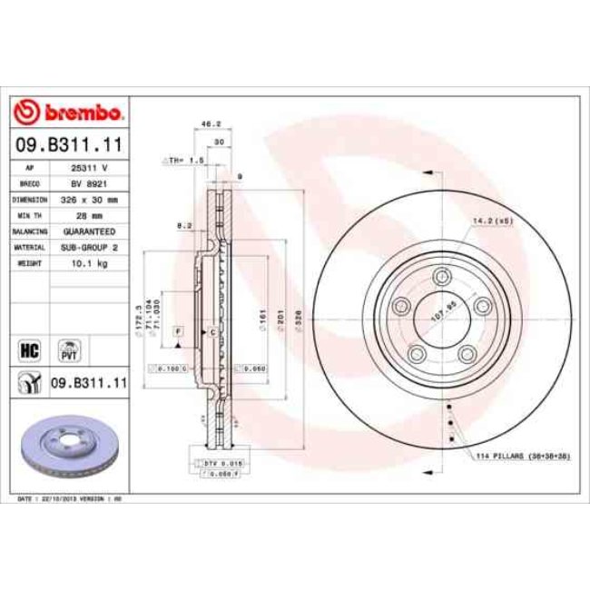 1 Disque De Frein Brembo Vernis Uv 09.b311.11