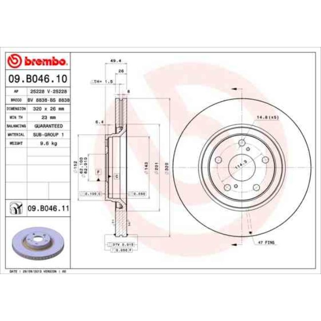 1 Disque De Frein Brembo Vernis Uv 09.b046.11