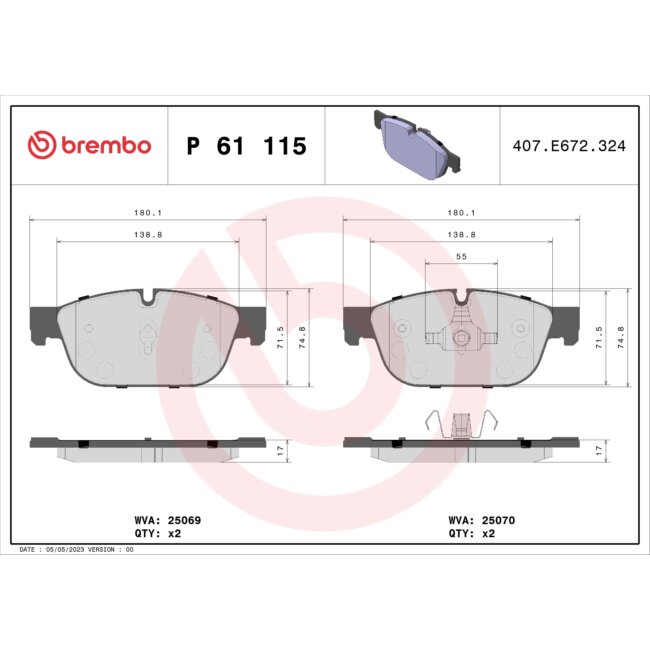 4 Plaquettes De Frein Brembo P61115