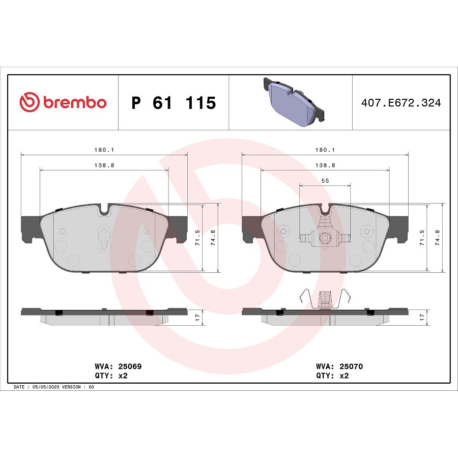 4 Plaquettes De Frein Brembo P61115