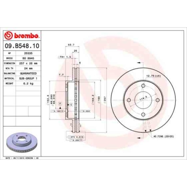 2 Disques De Frein Brembo 09.b548.10