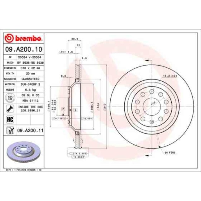 2 Disques De Frein Brembo Vernis Uv 09.a200.11