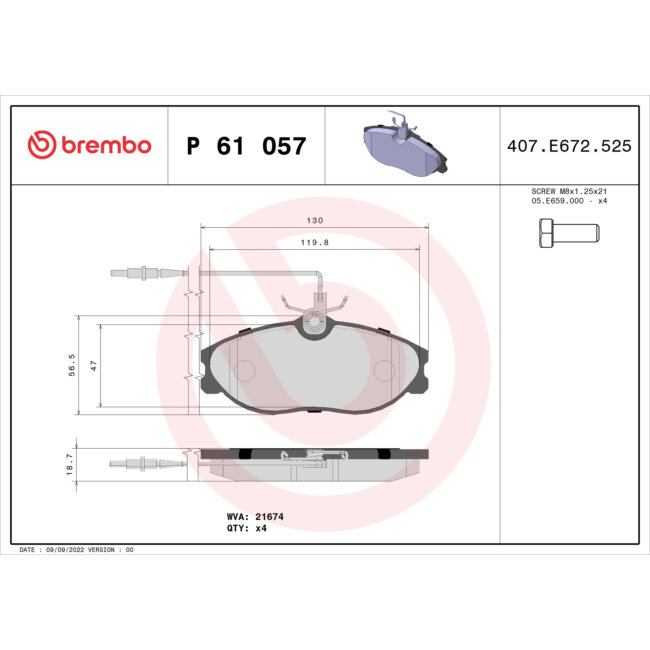 4 Plaquettes De Frein Brembo P61057