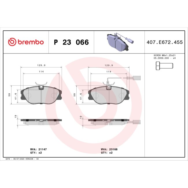4 Plaquettes De Frein Brembo P23066
