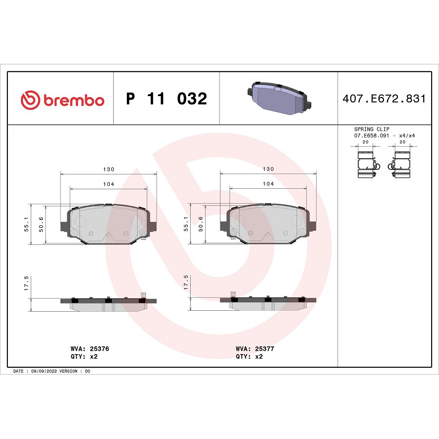 4 Plaquettes De Frein Brembo P11032