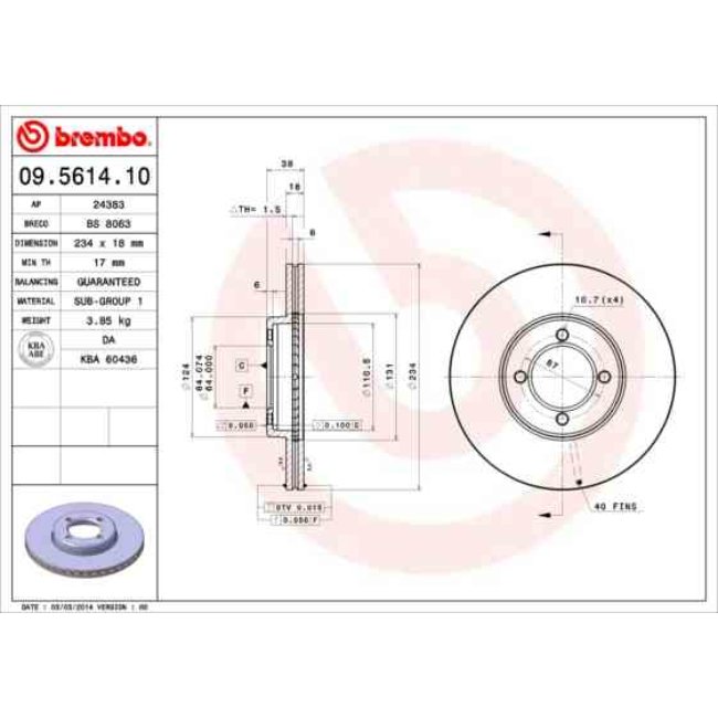 2 Disques De Frein Brembo 09.5614.10