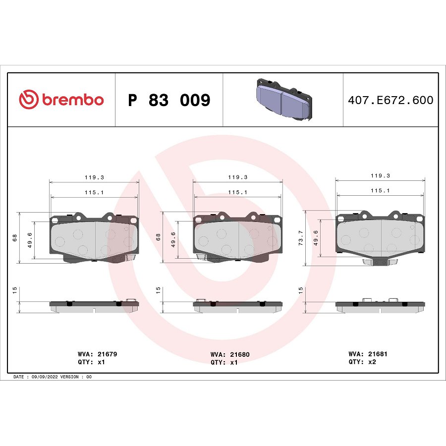 4 Plaquettes De Frein Brembo P83009