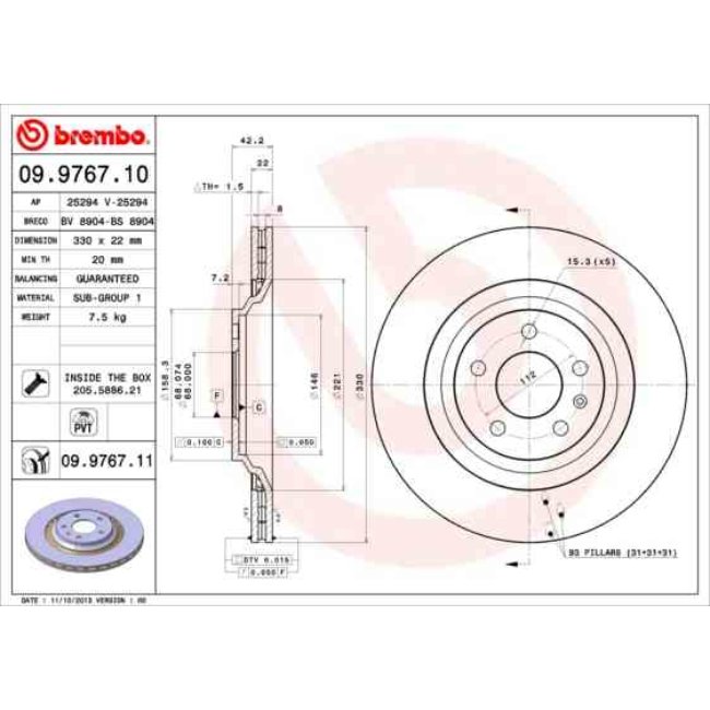 2 Disques De Frein Brembo Vernis Uv 09.9767.11
