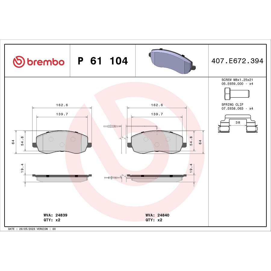 4 Plaquettes De Frein Brembo P61104