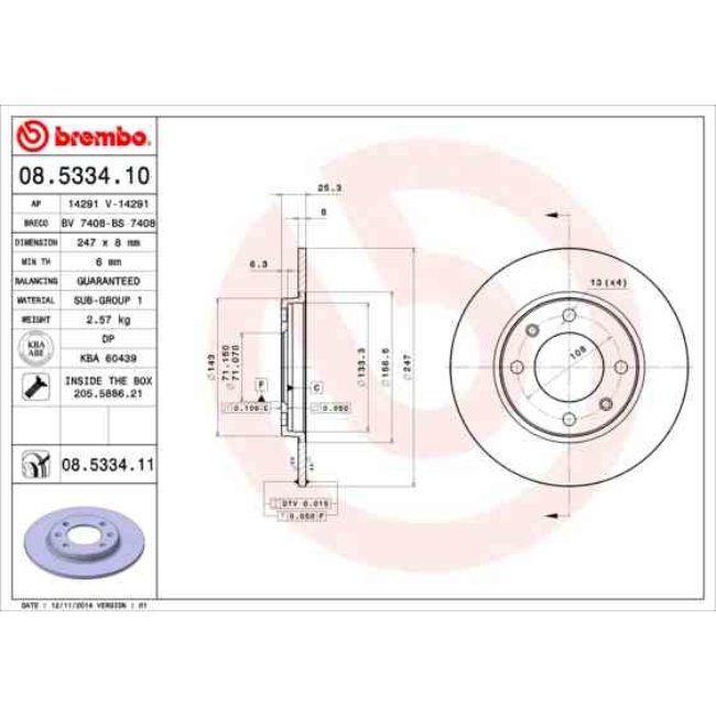 2 Disques De Frein Brembo 08.5334.10