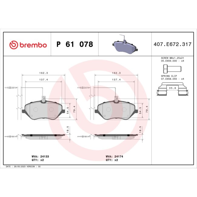 4 Plaquettes De Frein Brembo P61078