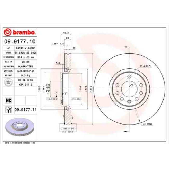 2 Disques De Frein Brembo Vernis Uv 09.9177.11