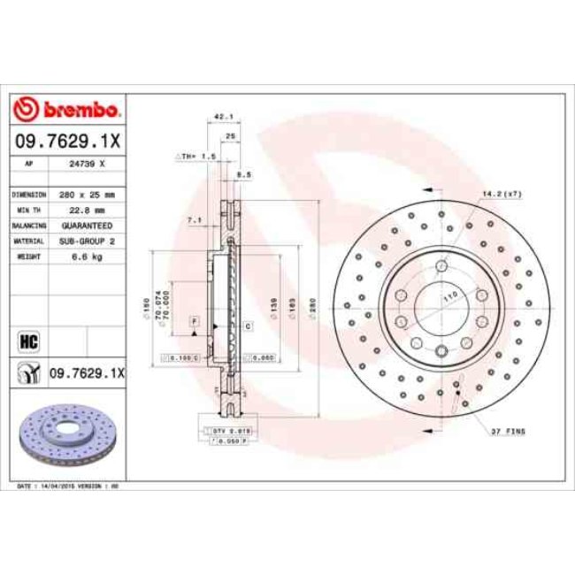2 Disques De Frein Brembo Xtra Vernis Uv 09.7629.1x