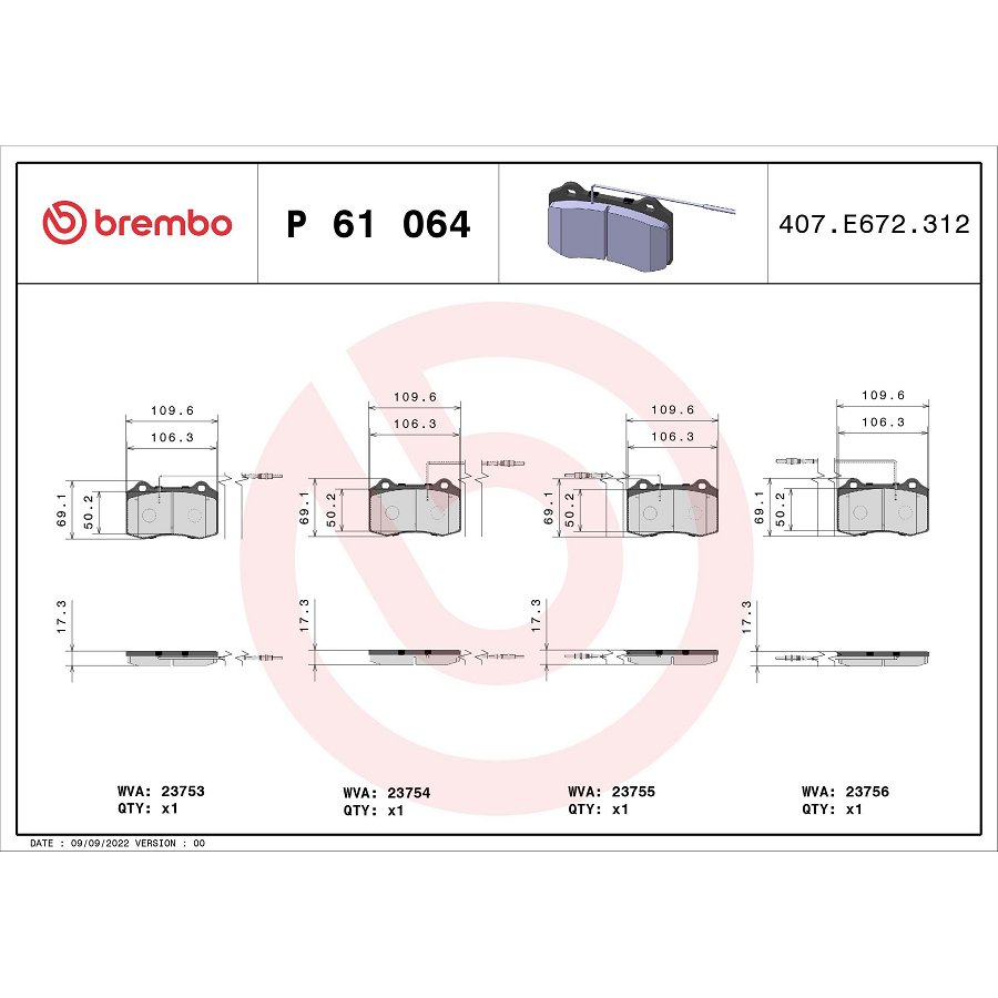 4 Plaquettes De Frein Brembo P61064