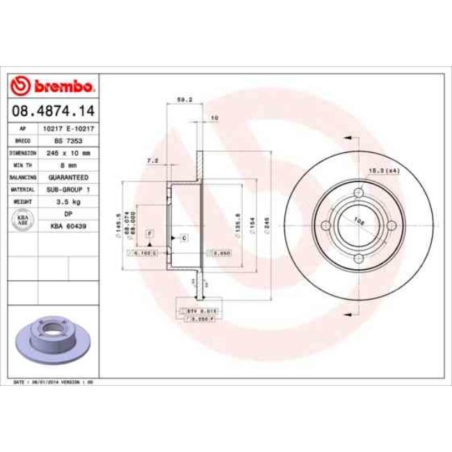 2 Disques De Frein Brembo 08.4874.14