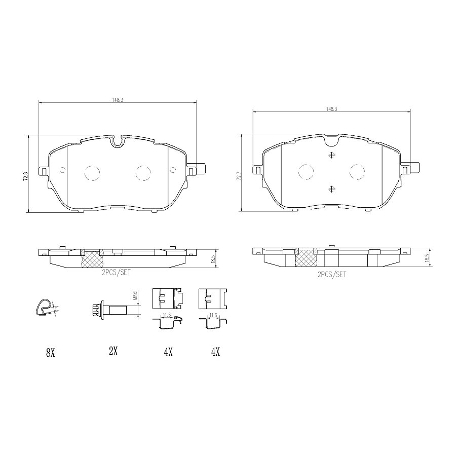4 Plaquettes De Frein Brembo P 61 128