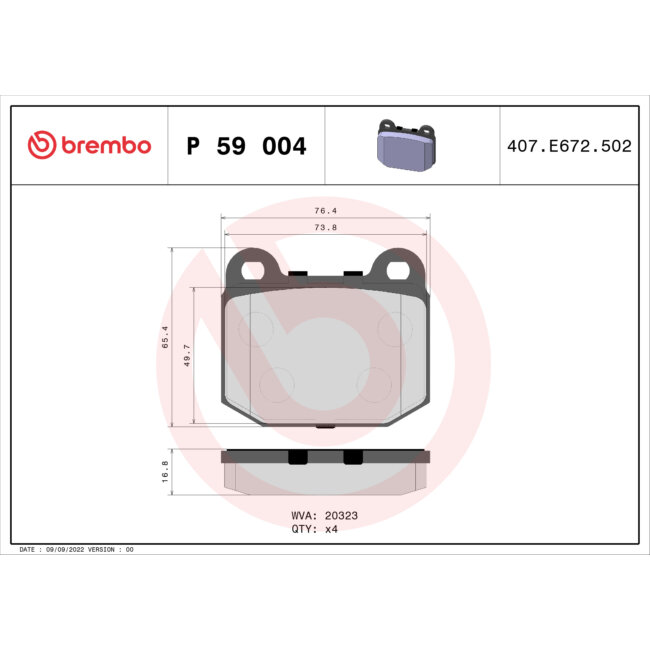 4 Plaquettes De Frein Brembo P59004