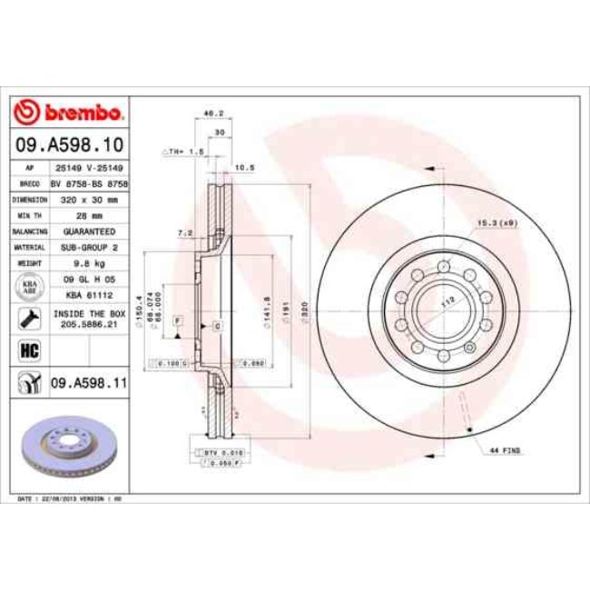 2 Disques De Frein Brembo Vernis Uv 09.a598.11