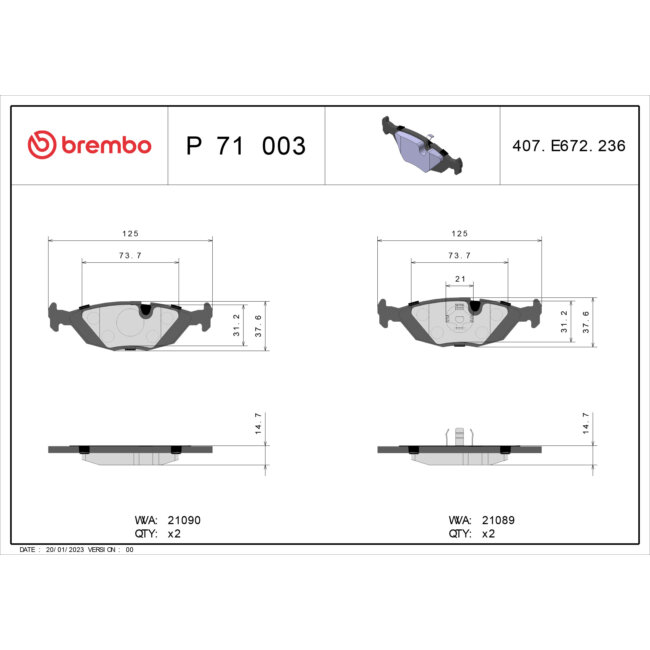 4 Plaquettes De Frein Brembo P71003