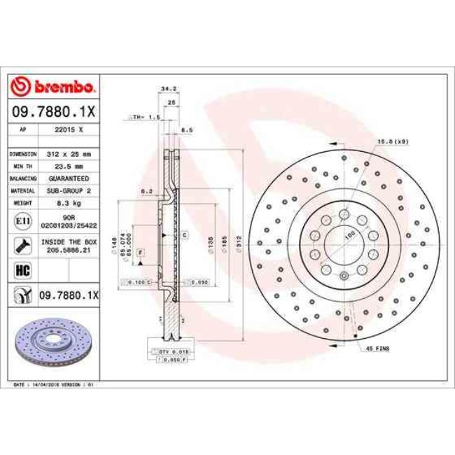 2 Disques De Frein Brembo Xtra Vernis Uv 09.7880.1x