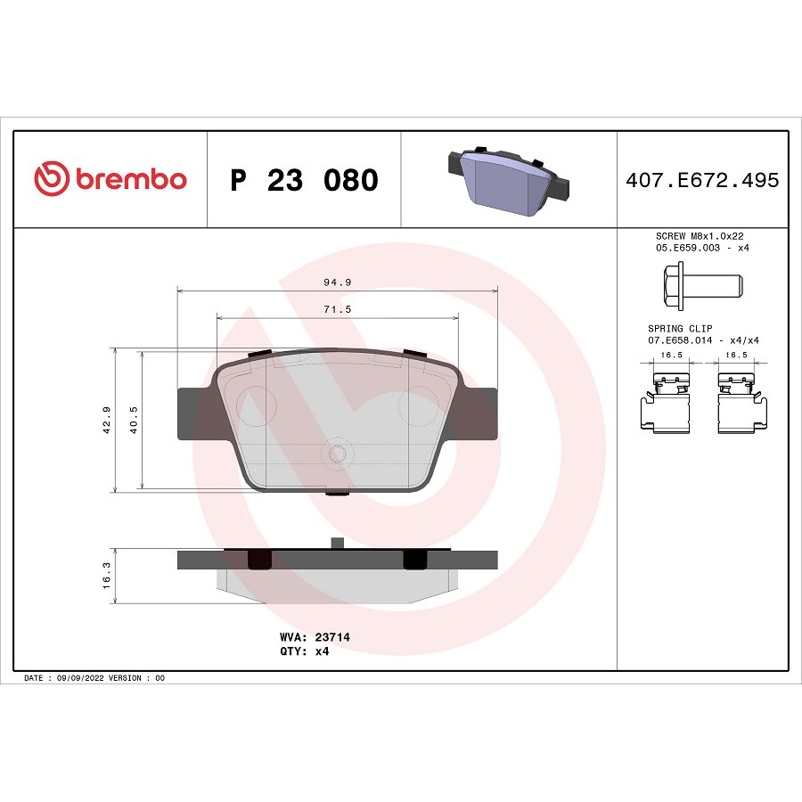 4 Plaquettes De Frein Brembo P23080