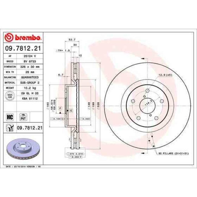 1 Disque De Frein Brembo Vernis Uv 09.7812.21