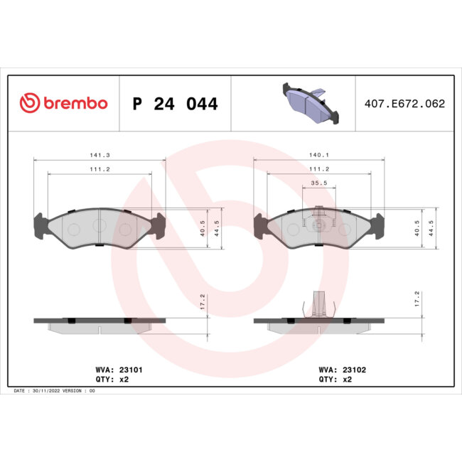 4 Plaquettes De Frein Brembo P24044