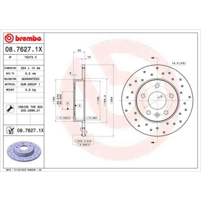 2 Disques De Frein Brembo Xtra Vernis Uv 08.7627.1x