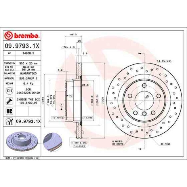 2 Disques De Frein Brembo Xtra Vernis Uv 09.9793.1x