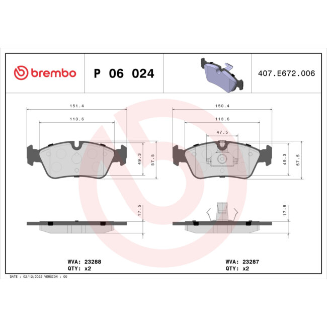 4 Plaquettes De Frein Brembo P06024