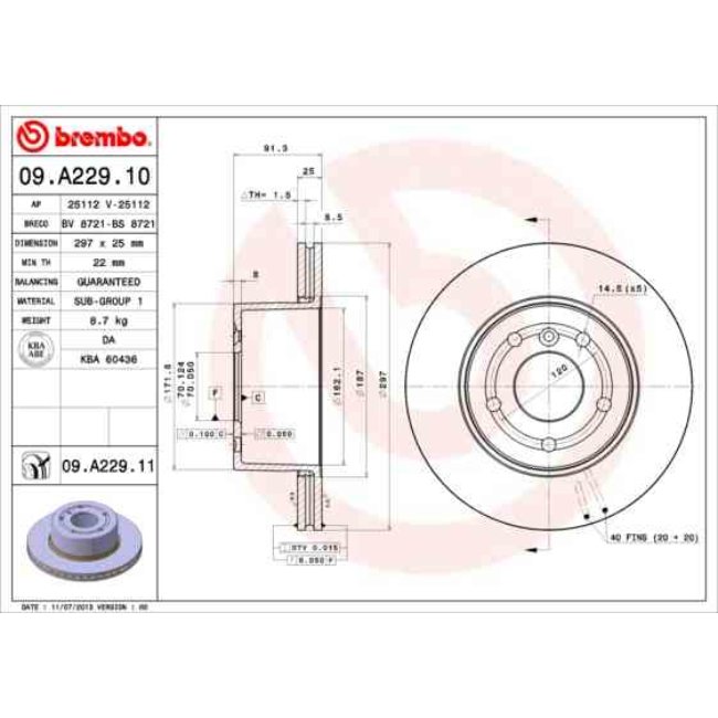 1 Disque De Frein Brembo Vernis Uv 09.a229.11