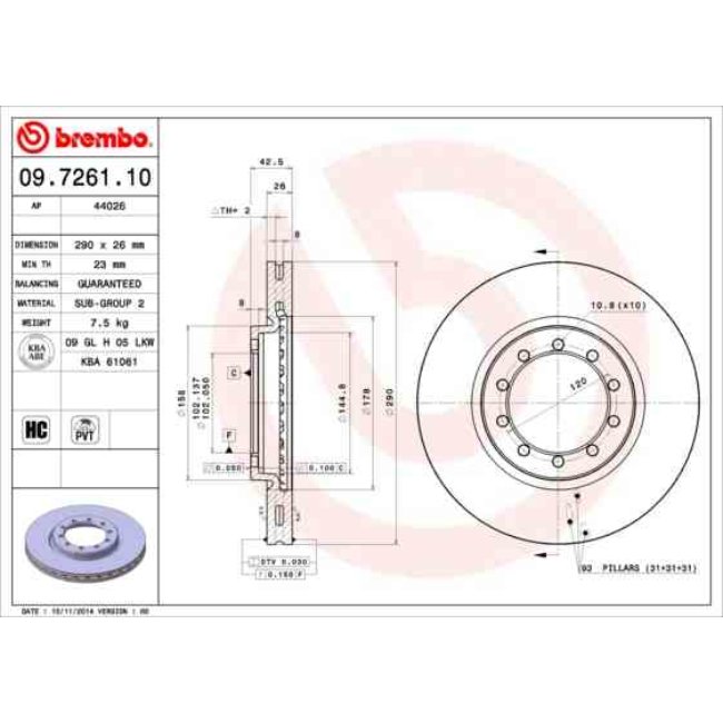1 Disque De Frein Brembo 09.7261.10