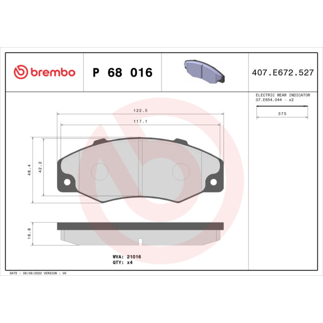 4 Plaquettes De Frein Brembo P68016