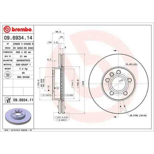 2 Disques De Frein Brembo Vernis Uv 09.6934.11