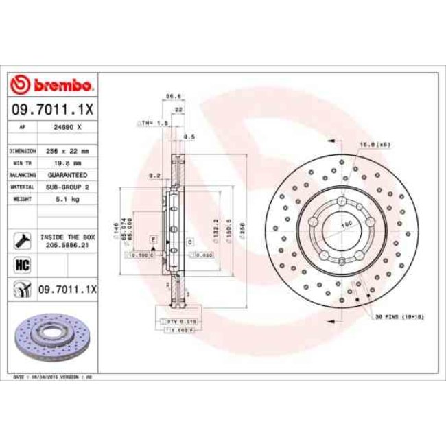 2 Disques De Frein Brembo Xtra Vernis Uv 09.7011.1x