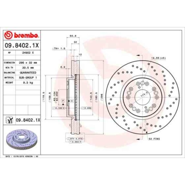 1 Disque De Frein Brembo Xtra Vernis Uv 09.8402.1x