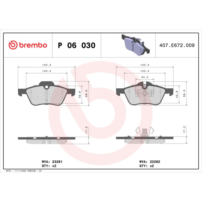 4 Plaquettes De Frein Brembo P06030