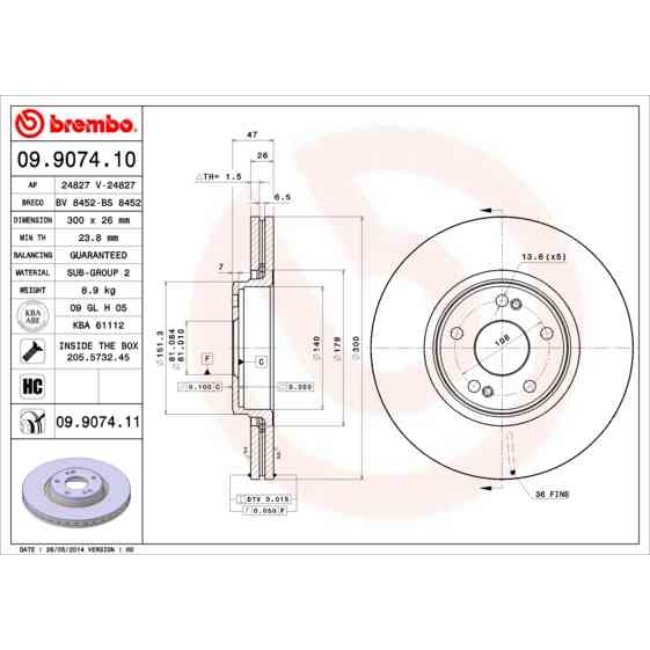 1 Disque De Frein Brembo Vernis Uv 09.9074.11