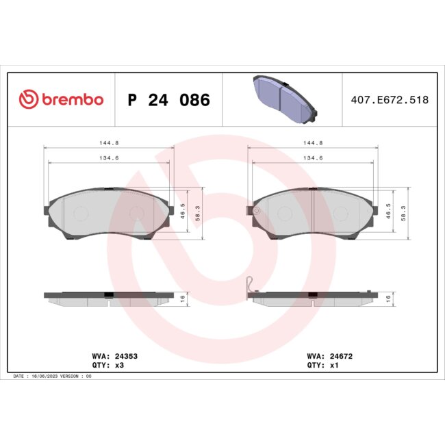4 Plaquettes De Frein Brembo P24086