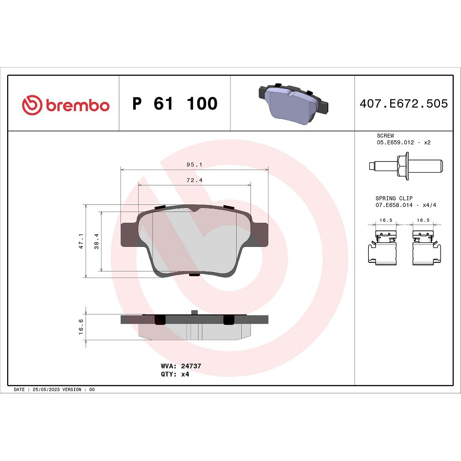 4 Plaquettes De Frein Brembo P61100