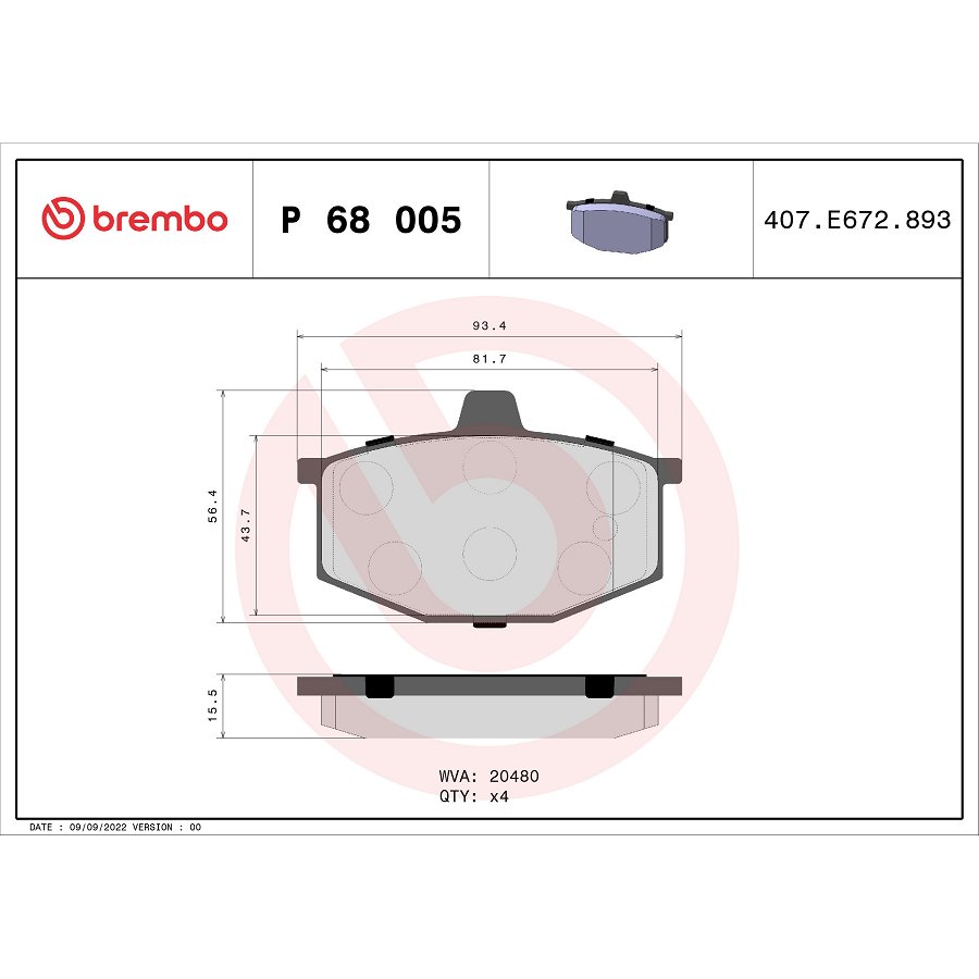 4 Plaquettes De Frein Brembo P68005