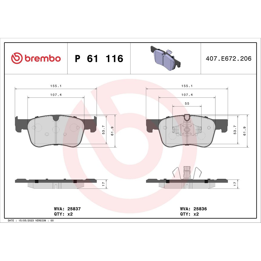 4 Plaquettes De Frein Brembo P 61 116