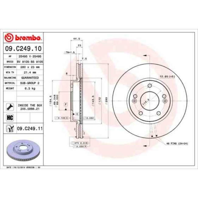 2 Disques De Frein Brembo Vernis Uv 09.c249.11