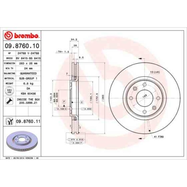 2 Disques De Frein Brembo Vernis Uv 09.8760.11