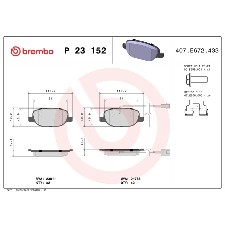 4 Plaquettes De Frein Brembo P23152