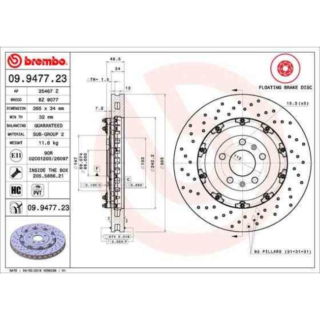 1 Disque De Frein Brembo Flottant 09.9477.23