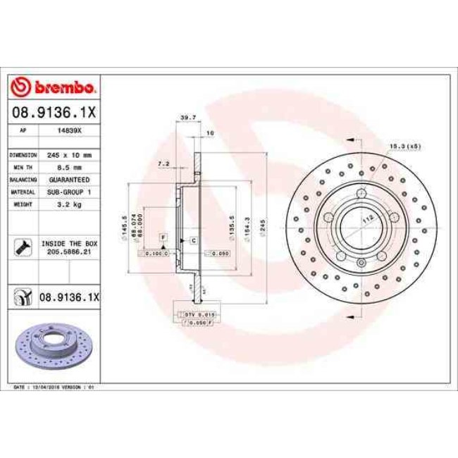 2 Disques De Frein Brembo Xtra Vernis Uv 08.9136.1x