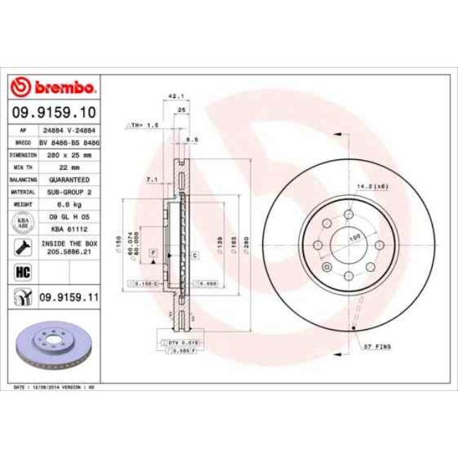 2 Disques De Frein Brembo Vernis Uv 09.9159.11