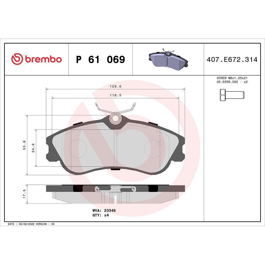 4 Plaquettes De Frein Brembo P61069