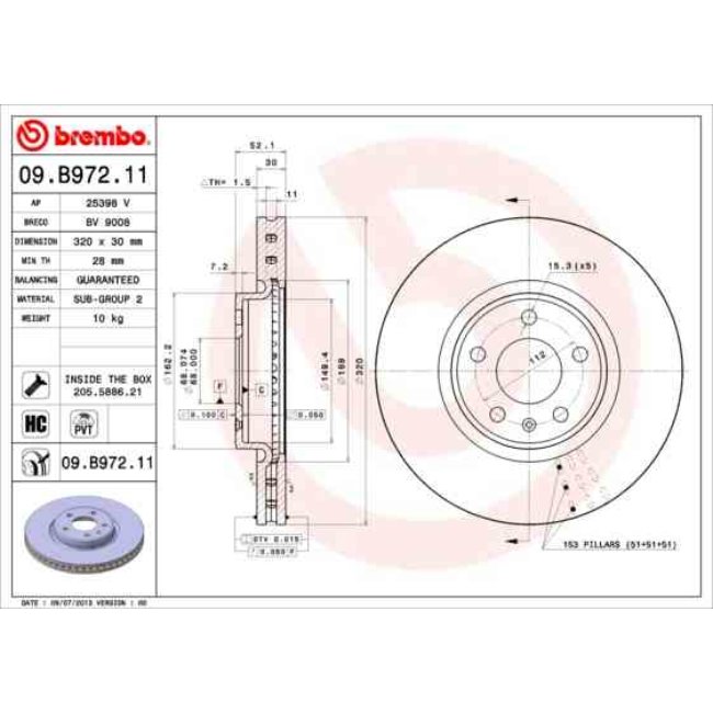 1 Disque De Frein Brembo Vernis Uv 09.b972.11